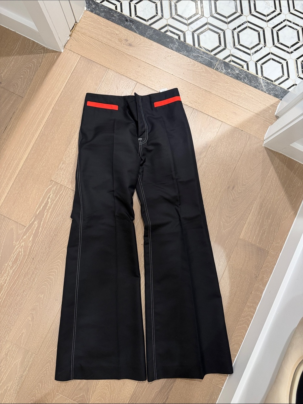 Celine Black Women’s Trousers with Red Waist Trim